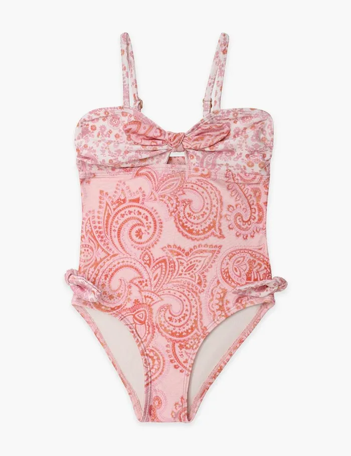 Kids Swimwear Zimmermann Ottie Tie Front 1PC Pink Paisley