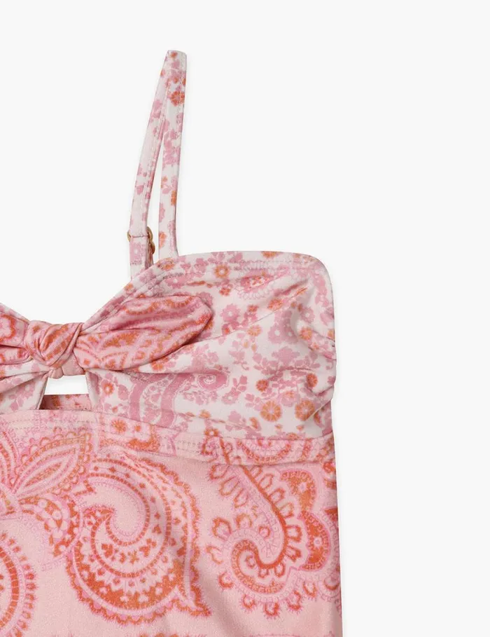 Kids Swimwear Zimmermann Ottie Tie Front 1PC Pink Paisley
