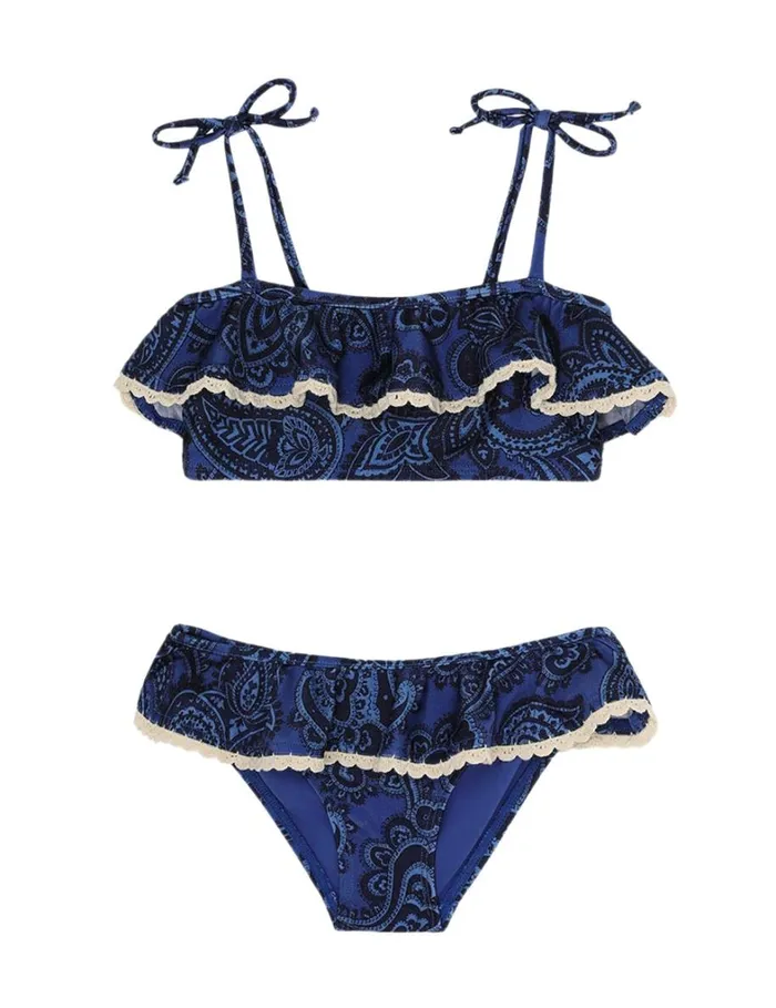 Kids Swimwear Zimmermann Ottie Trim Frill Bikini Blue Paisley