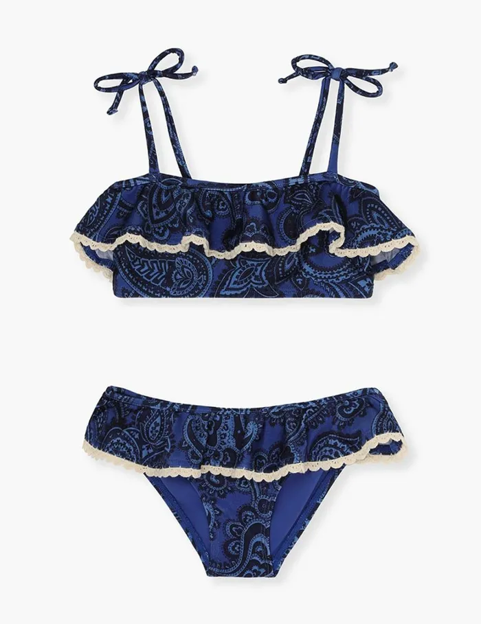 Kids Swimwear Zimmermann Ottie Trim Frill Bikini Blue Paisley