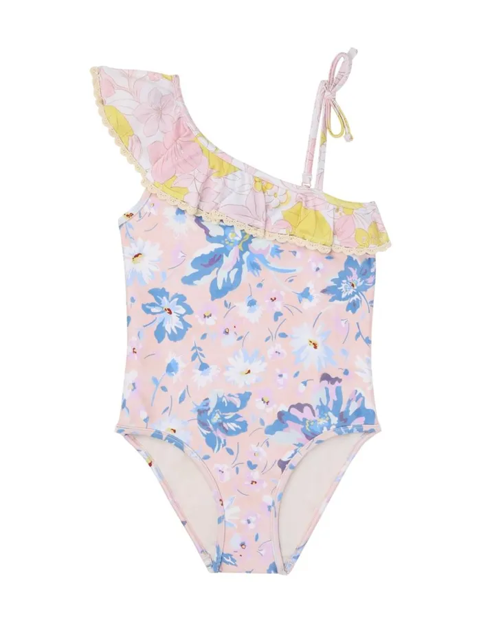 Kids Swimwear Zimmermann Pop Trim Frill 1PC Pinkblue Floral