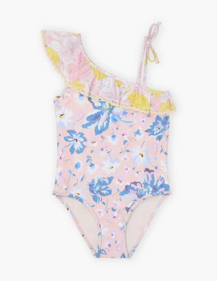 Kids Swimwear Zimmermann Pop Trim Frill 1PC Pinkblue Floral