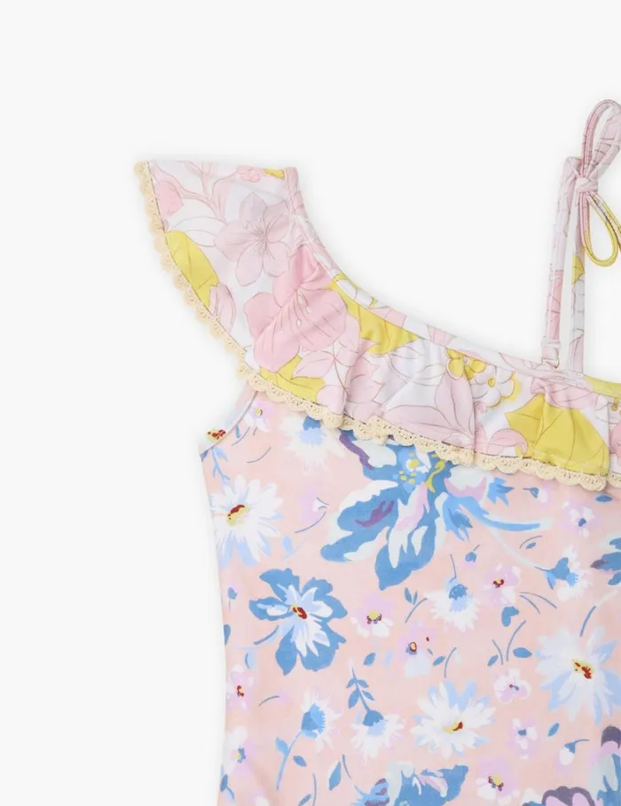 Kids Swimwear Zimmermann Pop Trim Frill 1PC Pinkblue Floral