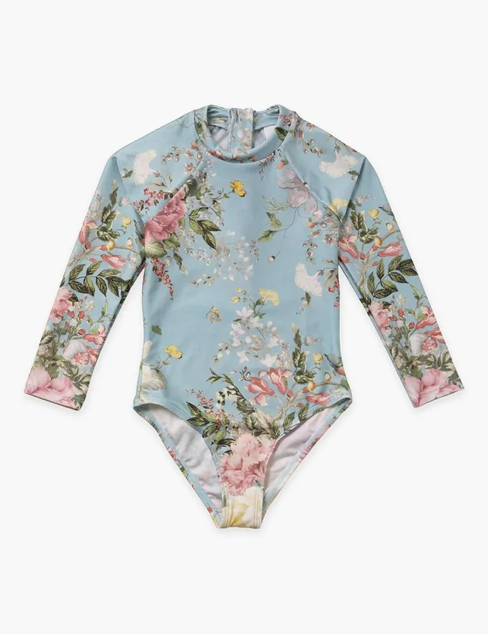 Kids Swimwear Zimmermann Waverly Long Sleeve 1PC Light Blue Floral
