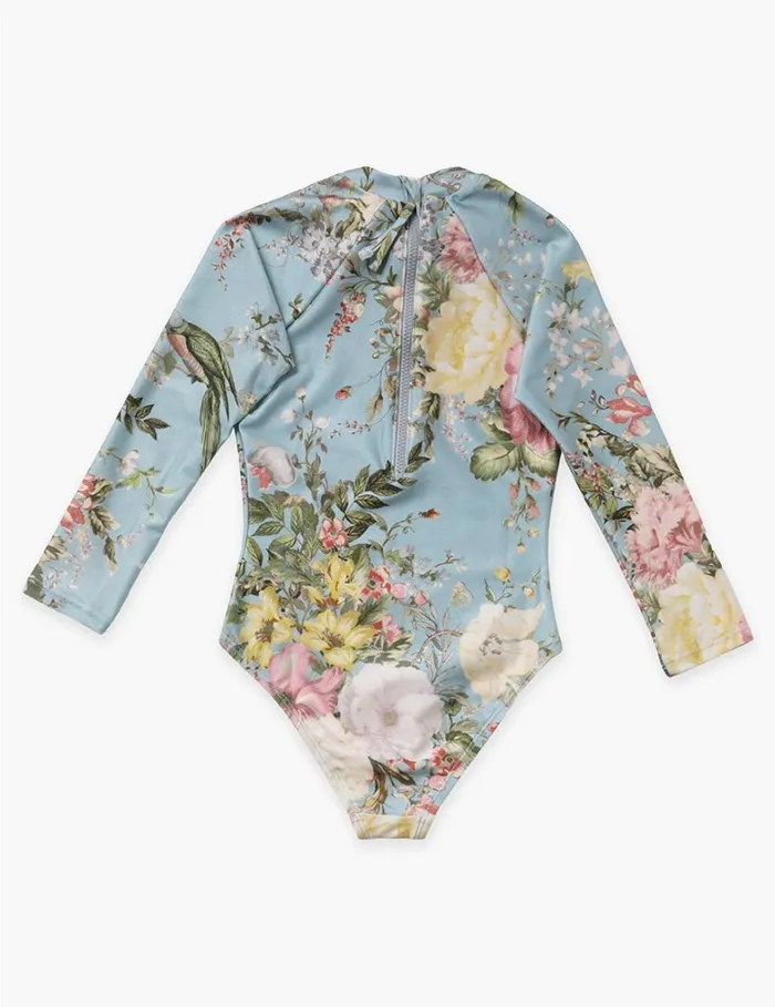 Kids Swimwear Zimmermann Waverly Long Sleeve 1PC Light Blue Floral