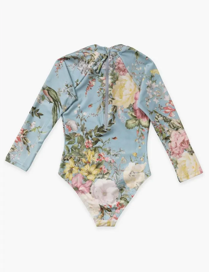 Kids Swimwear Zimmermann Waverly Long Sleeve 1PC Light Blue Floral