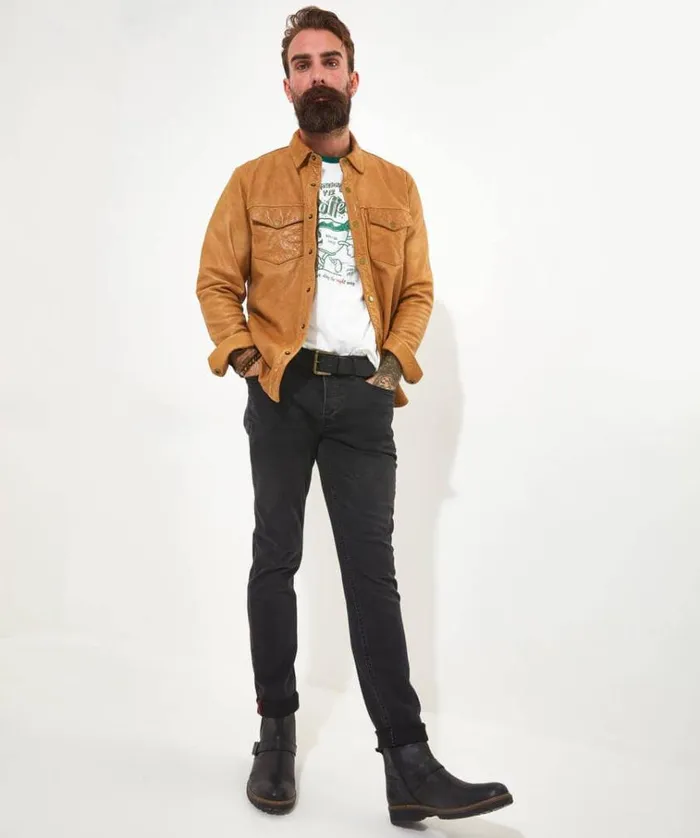 Men Joe Browns Shirts Sunbaked Leather Shirt Men Joe Browns Shirts Sunbaked Leather Shirt