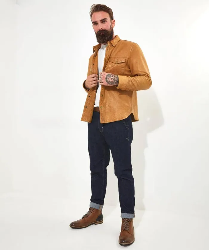 Men Joe Browns Shirts Sunbaked Leather Shirt Men Joe Browns Shirts Sunbaked Leather Shirt