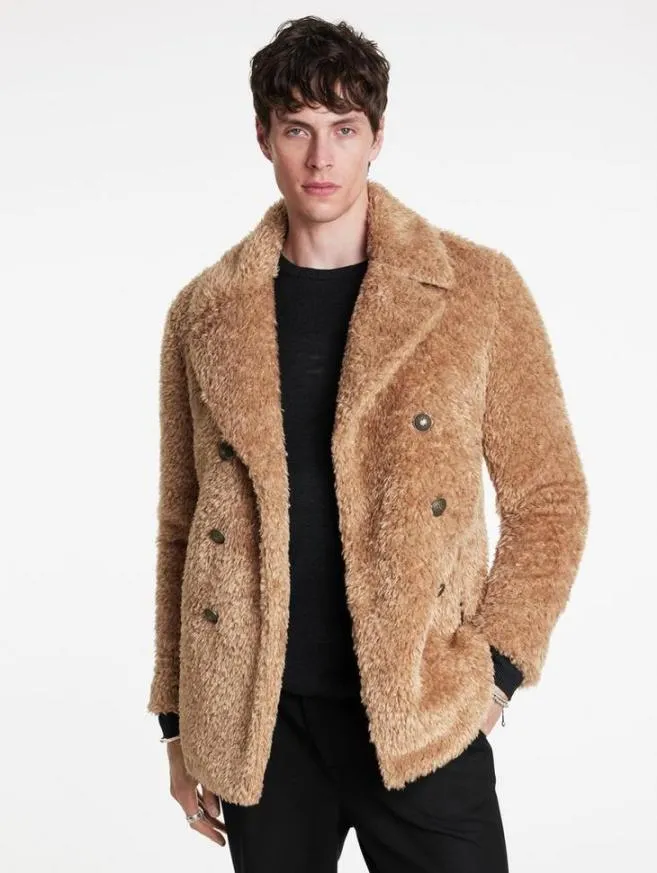 Men John Varvatos Coats And Jackets Harden Peacoat Sand Heather