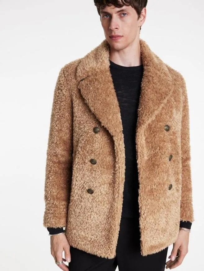 Men John Varvatos Coats And Jackets Harden Peacoat Sand Heather