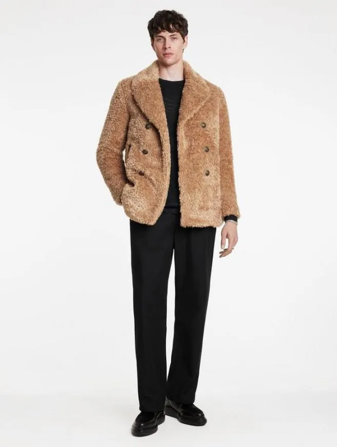 Men John Varvatos Coats And Jackets Harden Peacoat Sand Heather
