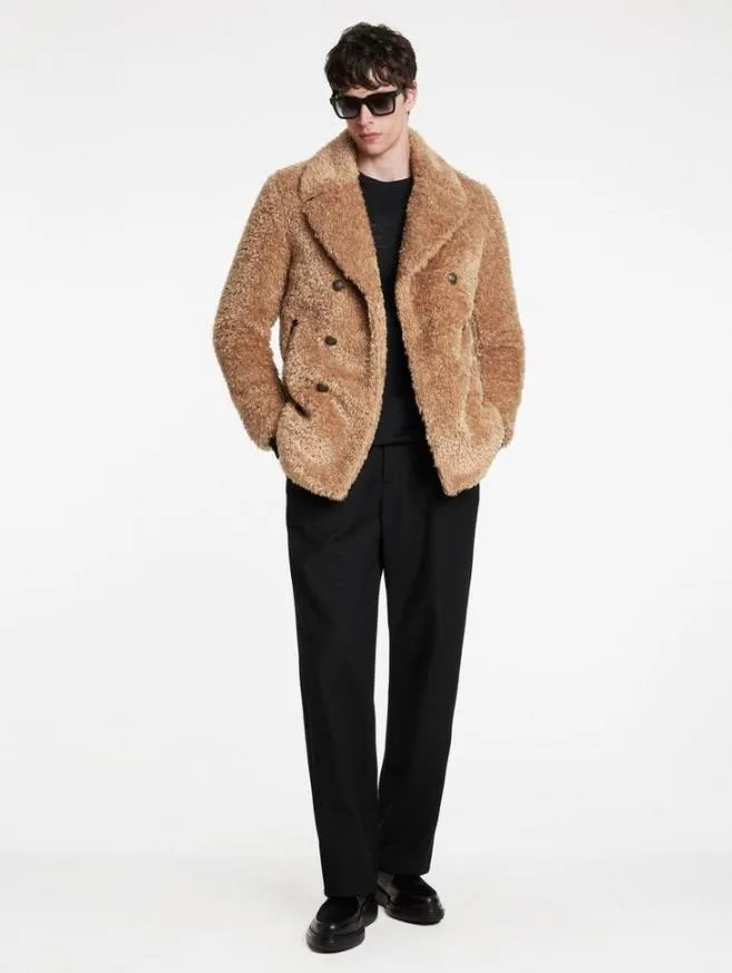 Men John Varvatos Coats And Jackets Harden Peacoat Sand Heather