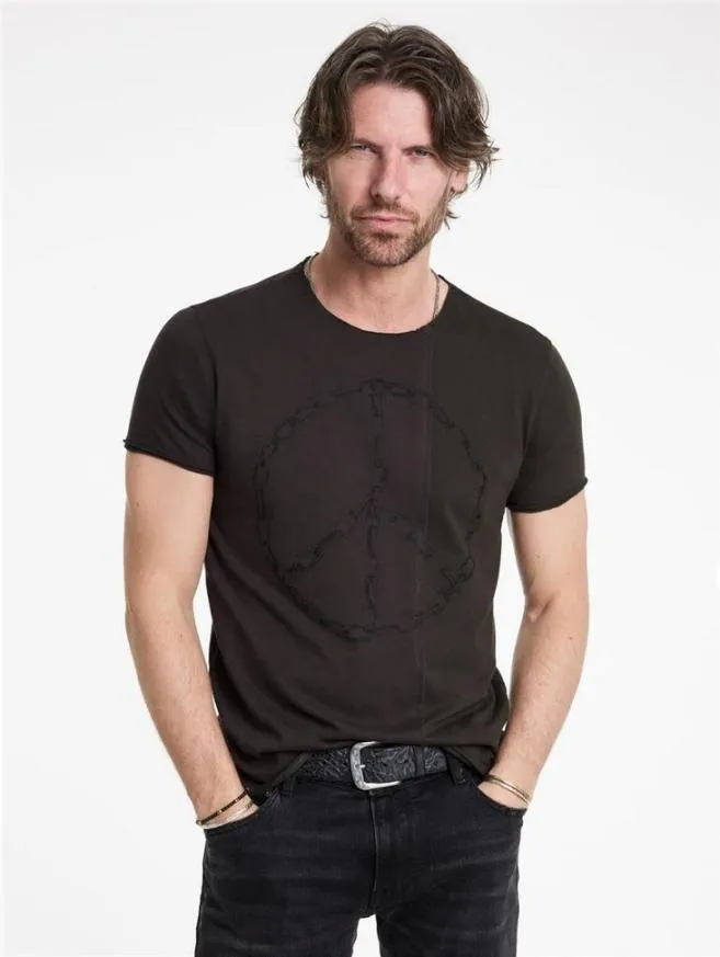 Men John Varvatos Graphic Tees Chain Peace Tee Charcoal
