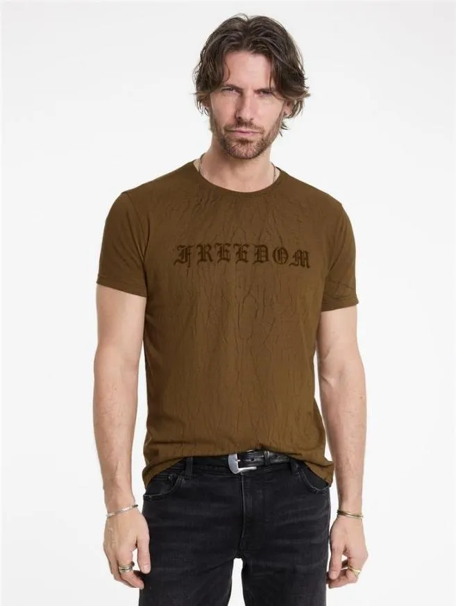 Men John Varvatos Graphic Tees Cracked Freedom Tee Lt Brown