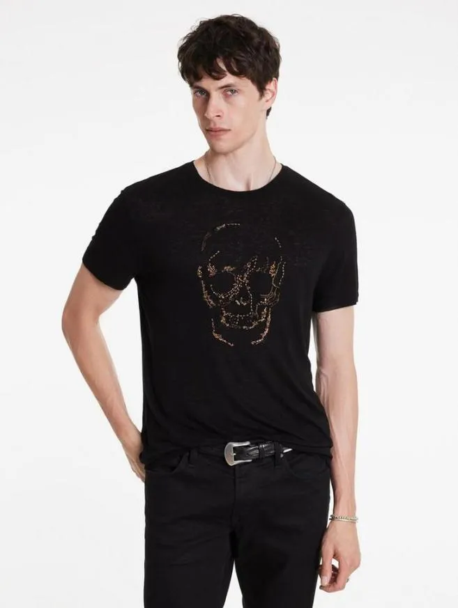 Men John Varvatos Graphic Tees Embellished Skull Tee Black