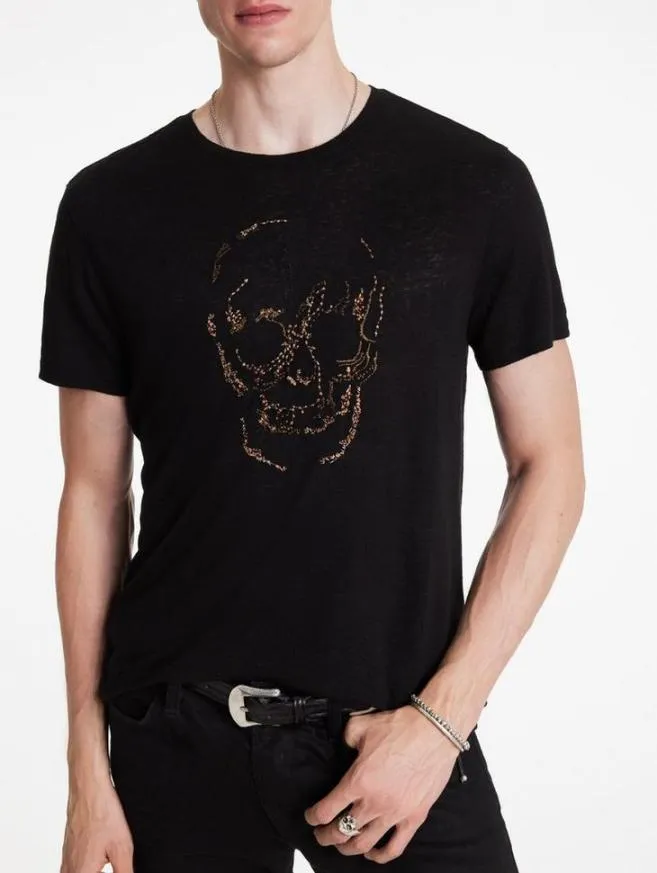 Men John Varvatos Graphic Tees Embellished Skull Tee Black