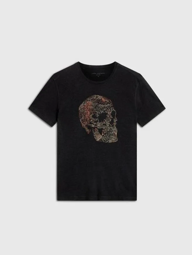 Men John Varvatos Graphic Tees Embriodered Skull Tee Black
