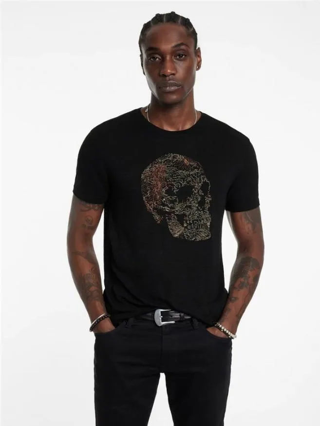 Men John Varvatos Graphic Tees Embriodered Skull Tee Black