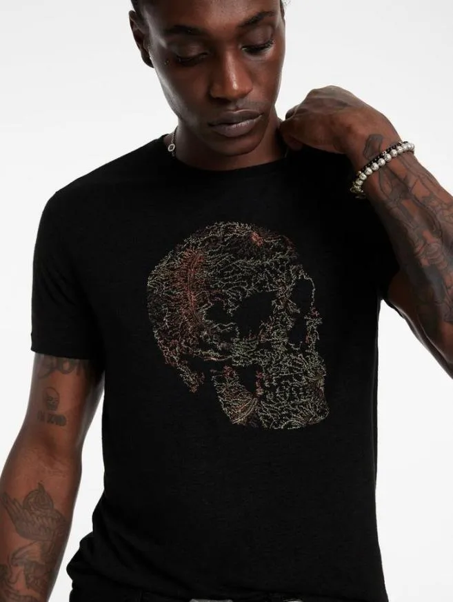 Men John Varvatos Graphic Tees Embriodered Skull Tee Black