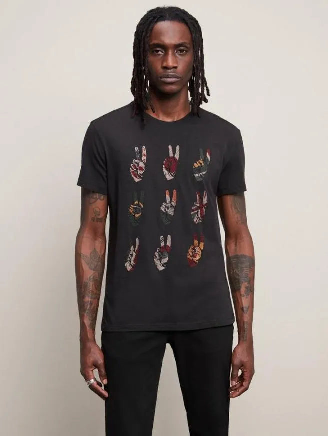 Men John Varvatos Graphic Tees Multi Peace Hand Tee Black