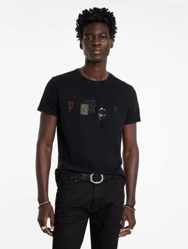 Men John Varvatos Graphic Tees Peace Embellished Tee Black
