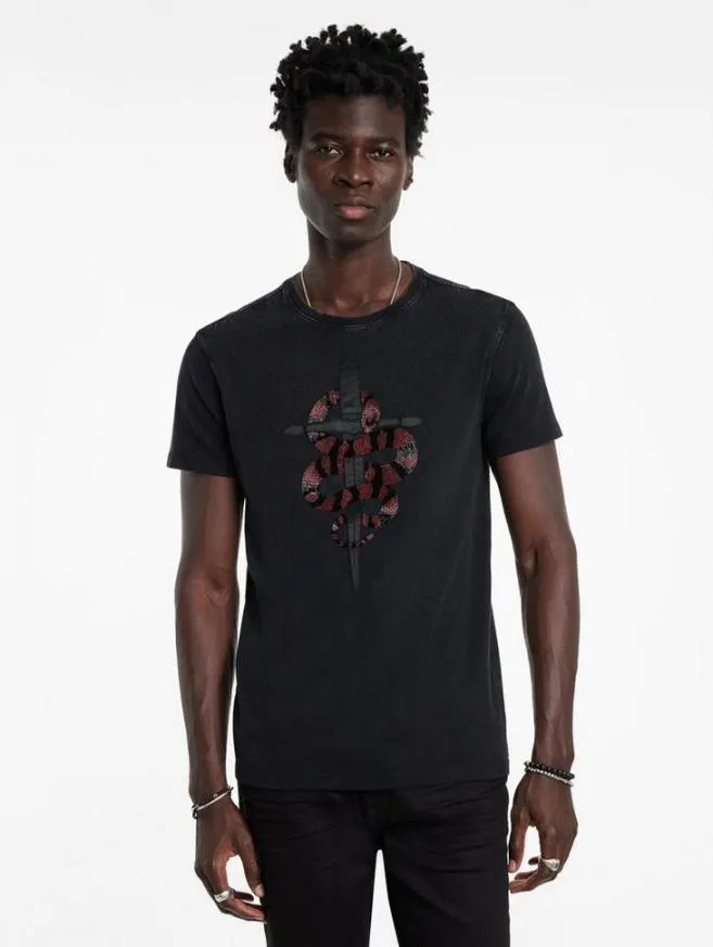 Men John Varvatos Graphic Tees Snake And Dagger Tee Black