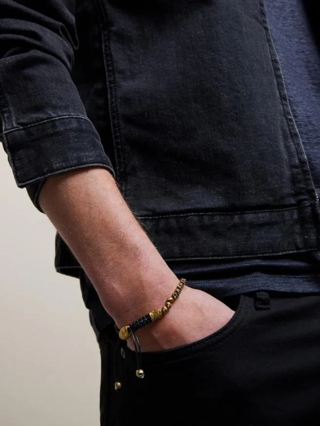 Men John Varvatos Jewelry Beaded Brass Skull Bracelet Brass