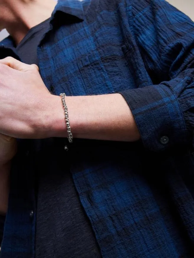 Men John Varvatos Jewelry Beaded Silver Skull Bracelet Silver