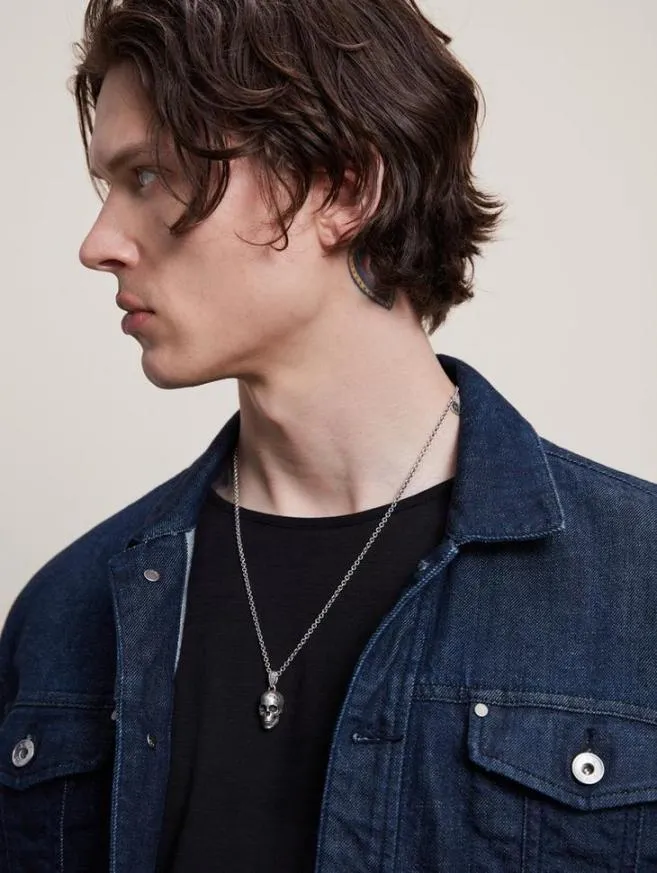 Men John Varvatos Jewelry Silver Distressed Skull Necklace Silver