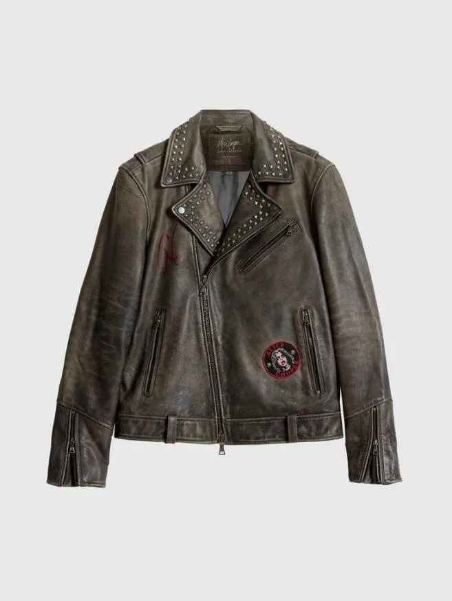 Men John Varvatos Leather Jackets Alice Cooper Leather Biker Ash