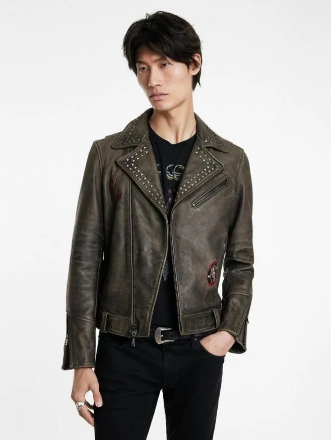 Men John Varvatos Leather Jackets Alice Cooper Leather Biker Ash