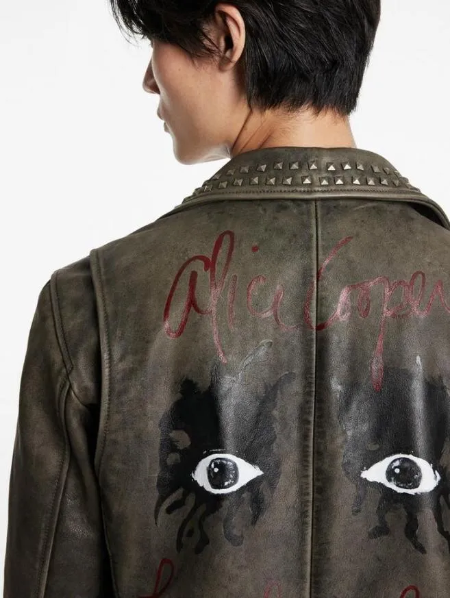 Men John Varvatos Leather Jackets Alice Cooper Leather Biker Ash