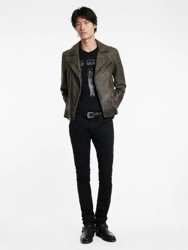Men John Varvatos Leather Jackets Alice Cooper Leather Biker Ash