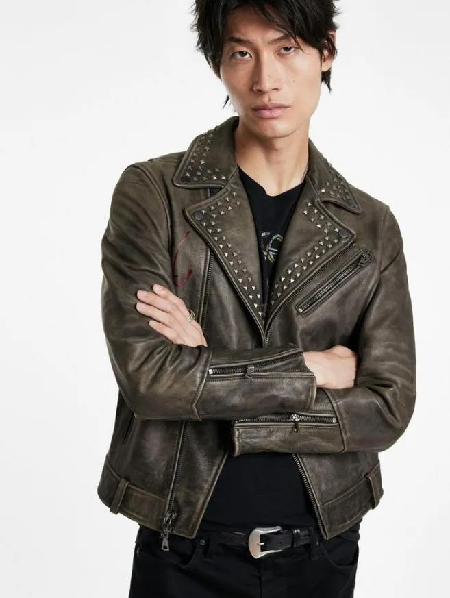 Men John Varvatos Leather Jackets Alice Cooper Leather Biker Ash