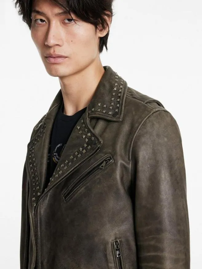 Men John Varvatos Leather Jackets Alice Cooper Leather Biker Ash