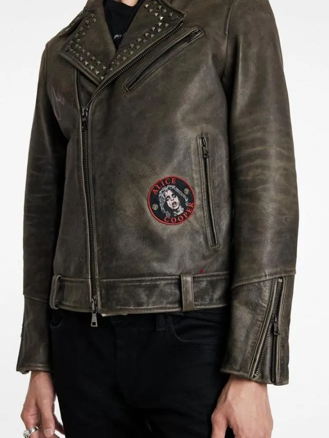 Men John Varvatos Leather Jackets Alice Cooper Leather Biker Ash