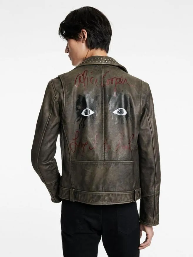 Men John Varvatos Leather Jackets Alice Cooper Leather Biker Ash