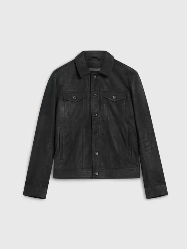 Men John Varvatos Leather Jackets Andrew Trucker Black