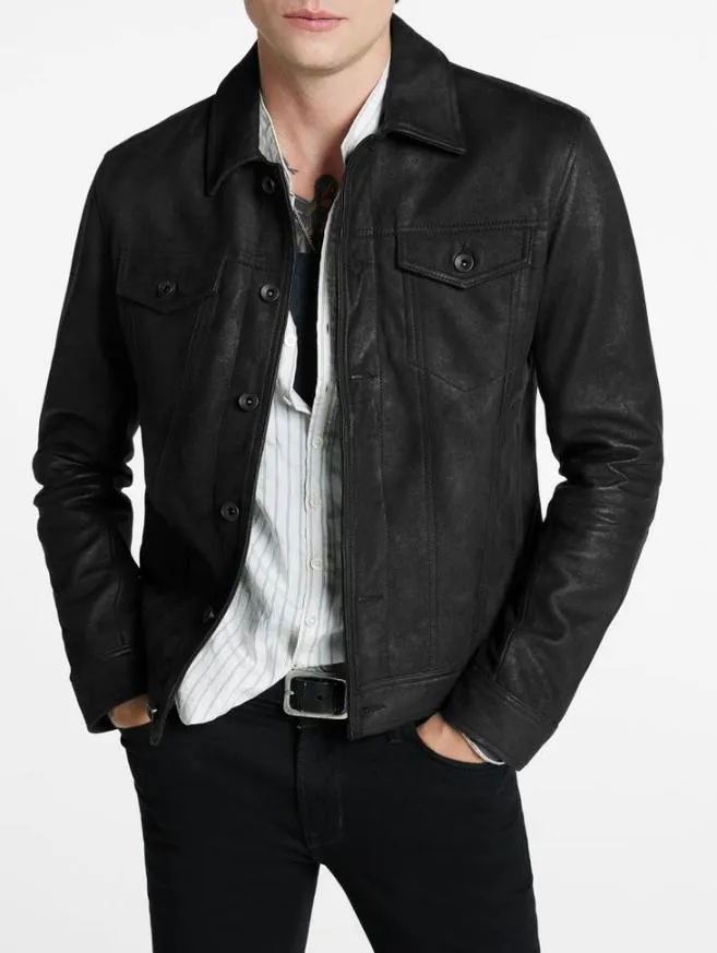 Men John Varvatos Leather Jackets Andrew Trucker Black