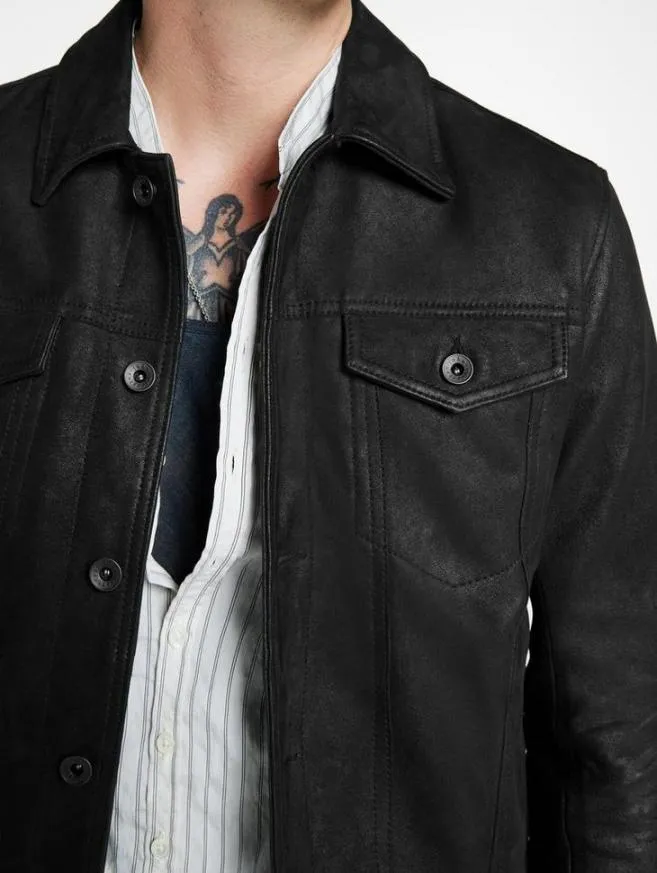Men John Varvatos Leather Jackets Andrew Trucker Black