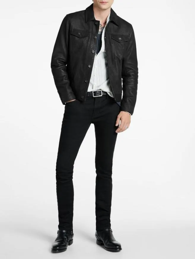 Men John Varvatos Leather Jackets Andrew Trucker Black