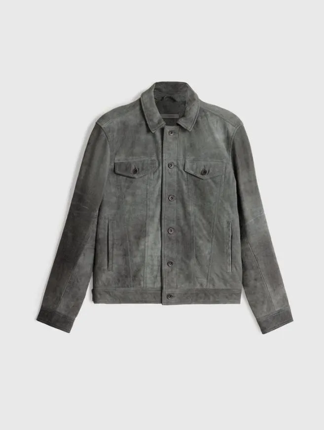 Men John Varvatos Leather Jackets Andrew Trucker Jacket Grey Stone