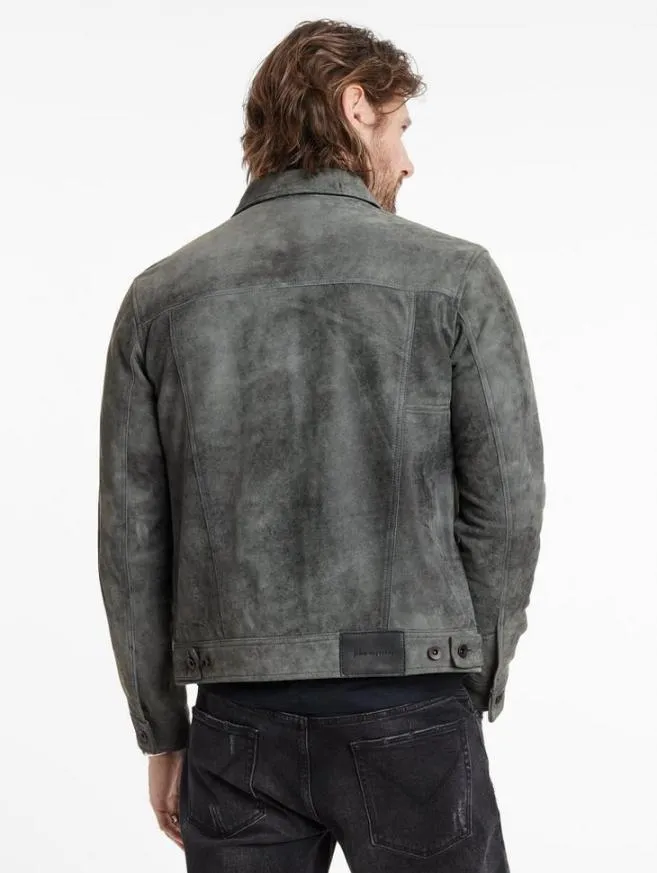 Men John Varvatos Leather Jackets Andrew Trucker Jacket Grey Stone
