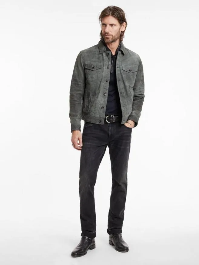 Men John Varvatos Leather Jackets Andrew Trucker Jacket Grey Stone