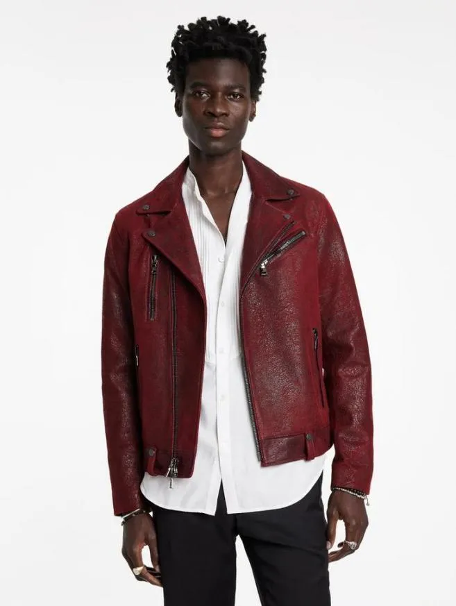 Men John Varvatos Leather Jackets Chelsea Biker Garnet