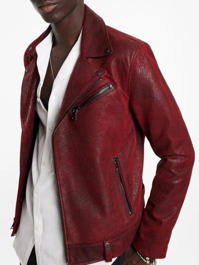 Men John Varvatos Leather Jackets Chelsea Biker Garnet