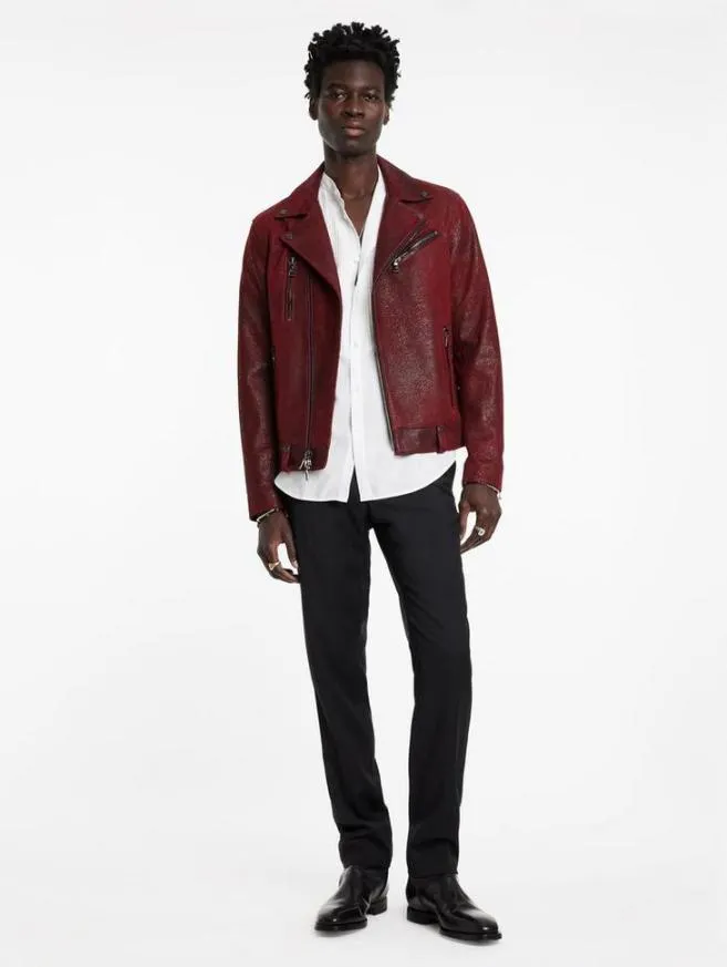 Men John Varvatos Leather Jackets Chelsea Biker Garnet