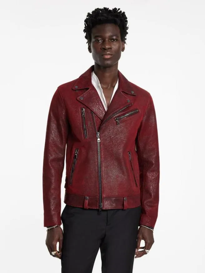 Men John Varvatos Leather Jackets Chelsea Biker Garnet