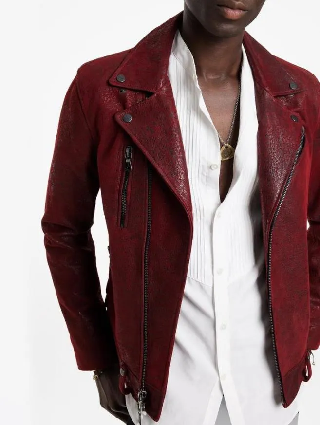 Men John Varvatos Leather Jackets Chelsea Biker Garnet