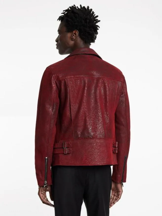 Men John Varvatos Leather Jackets Chelsea Biker Garnet